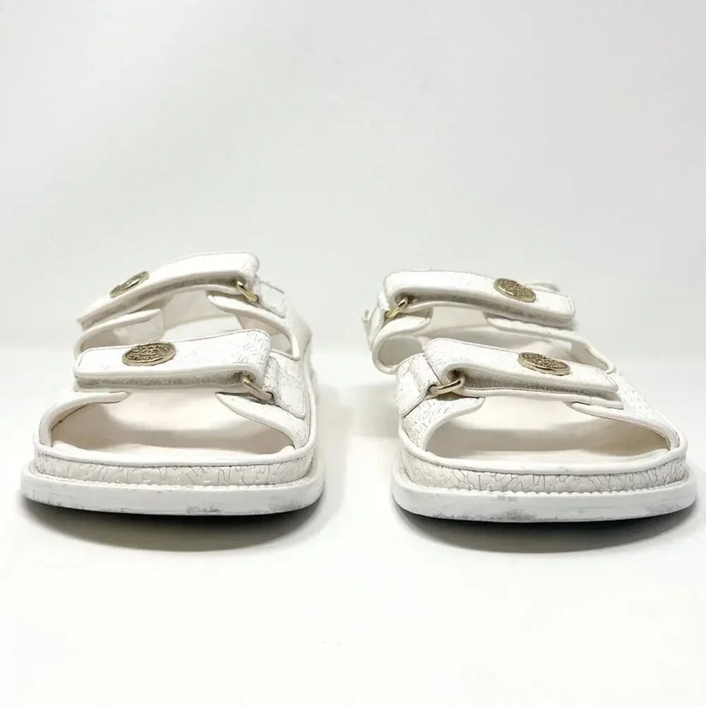 Chanel White Textured Leather Dad‎ Flat Sandals 39.5